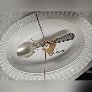 Mud Pie White Ceramic Serving Platter with Spoon - Mac & Cheese